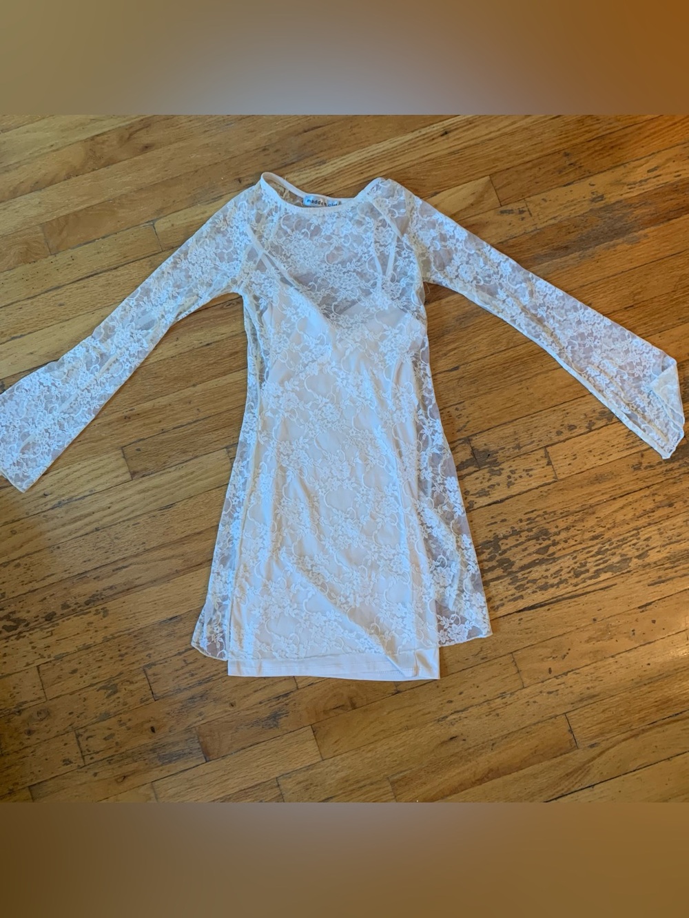 Madden Girl white lace long sleeve skin tight dress size XS